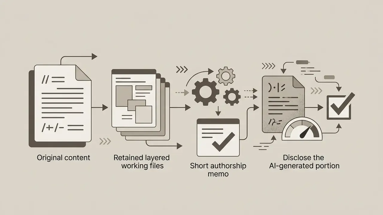 Workflow showing document inputs and working files moving through a gear mechanism to a disclosure process