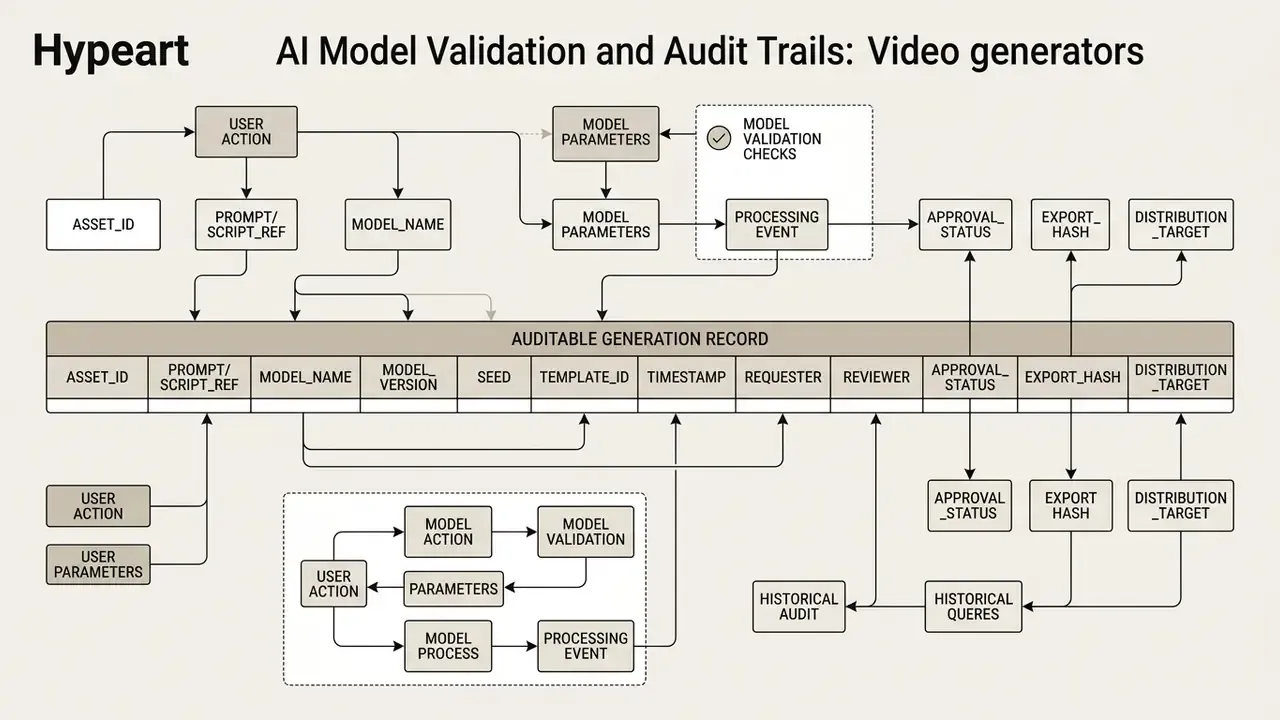 System architecture mapping user actions and model parameters to an auditable generation record