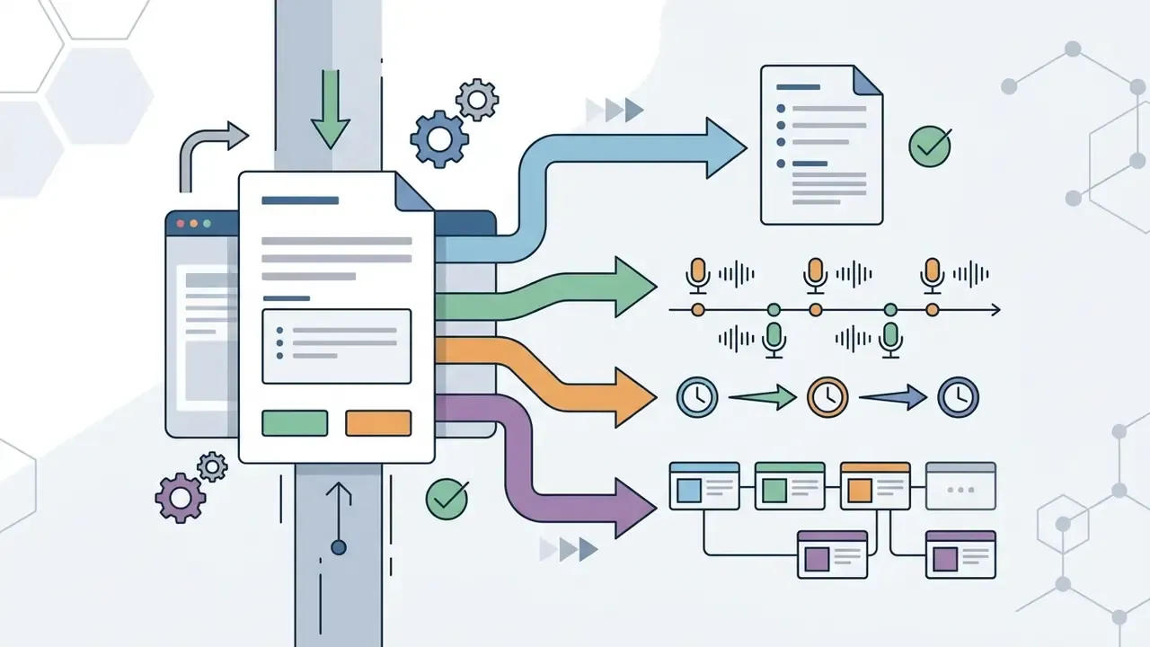 Document input processing into speaker notes, narration timelines, pacing guides, and slide structures