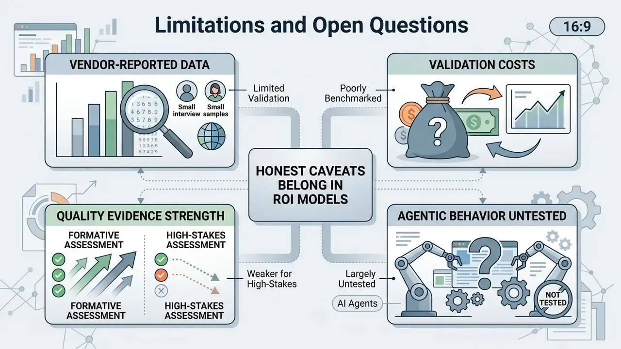 Infographic detailing four key challenges regarding data validation, costs, evidence quality, and AI agents