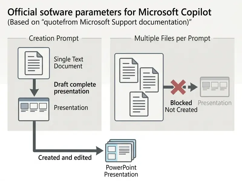 Diagram comparing successful single-file presentation creation against blocked multi-file prompts