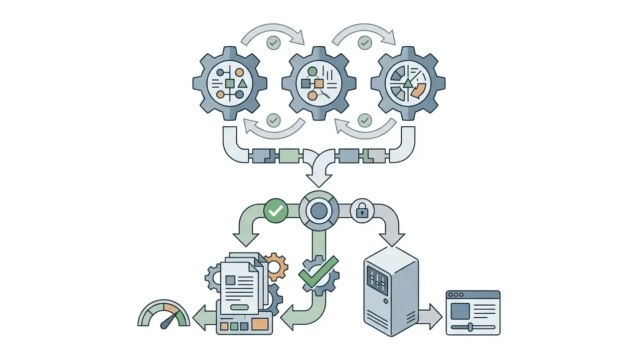 System diagram showing gears and data pathways representing model diversity in an AI image generator