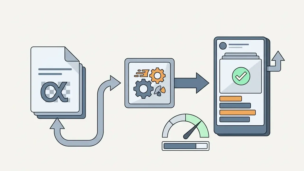 Alpha channel file processed through gears and a speed gauge for mobile social media video editing