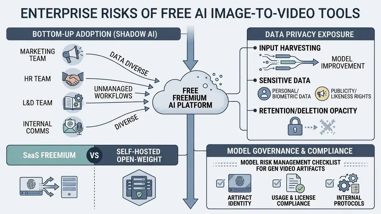 Flowchart mapping corporate team adoption of generative platforms to data privacy and governance risks