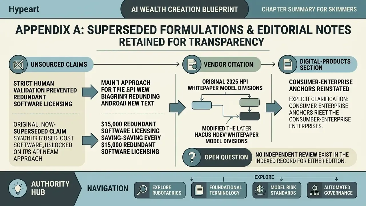Diagram detailing superseded claims, vendor citations, and editorial notes for transparency