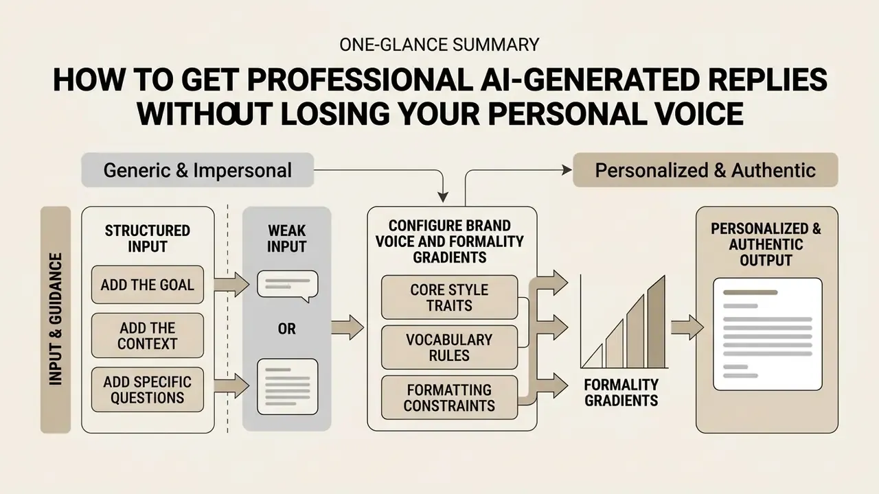Process diagram contrasting weak versus structured input to achieve personalized and authentic communication