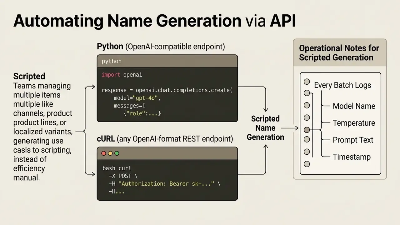 Code snippets for Python and cURL alongside a list of operational logging parameters for automated tasks