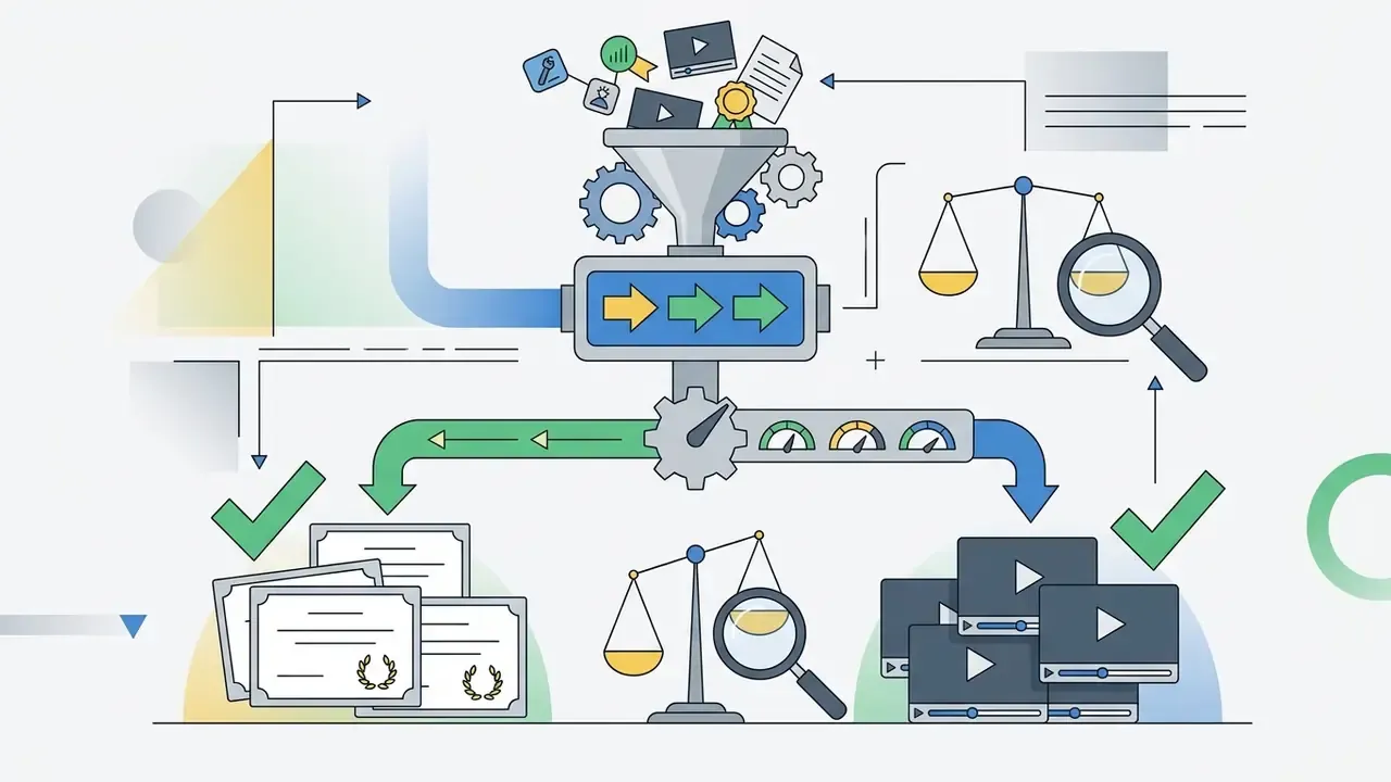 Funnel processing educational materials into separate categories for certificates and video lessons