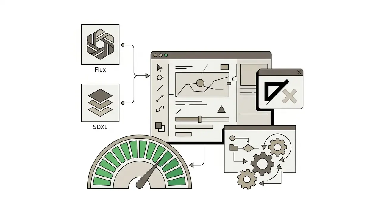 Playground AI interface showing Flux and SDXL model selection, negative prompt tools, and a daily credit gauge