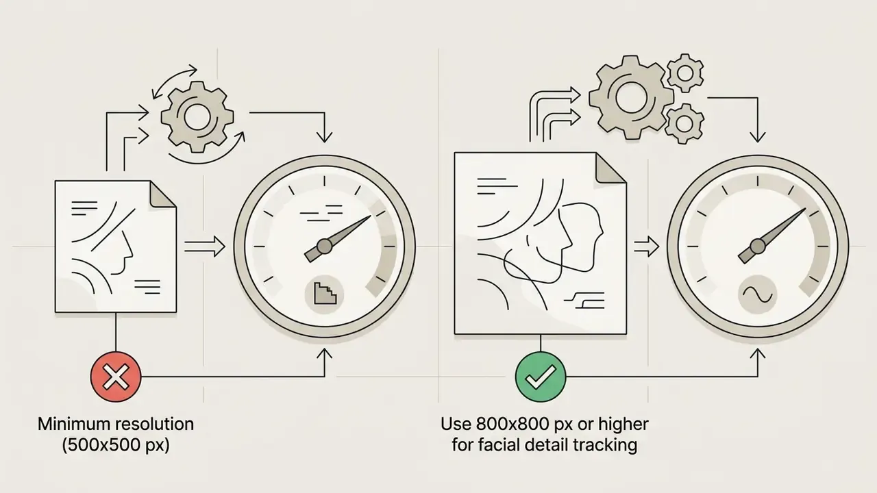 Diagram comparing low resolution image processing with high resolution facial detail tracking