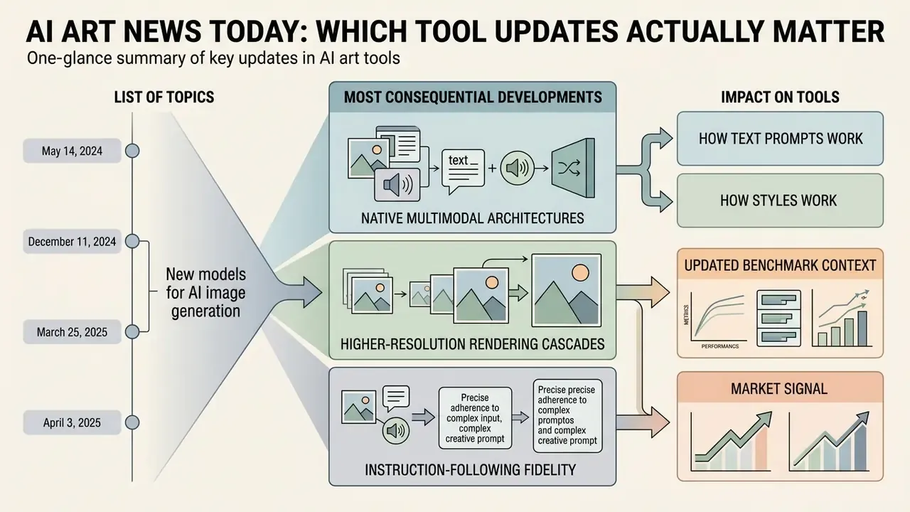 Infographic timeline mapping key AI art tool developments to their impact on prompts and market trends