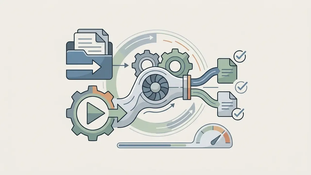 Digital turbine engine processing media files into optimized formats with a status gauge
