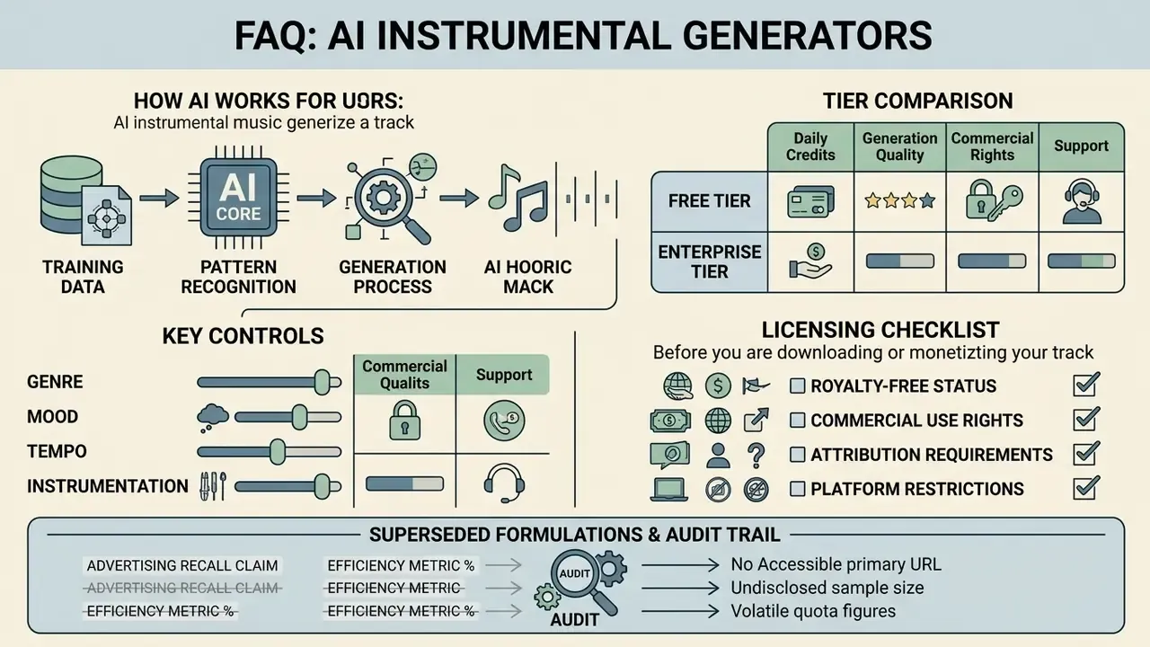 Summary of superseded claims and metrics regarding music generation tools and licensing workflows