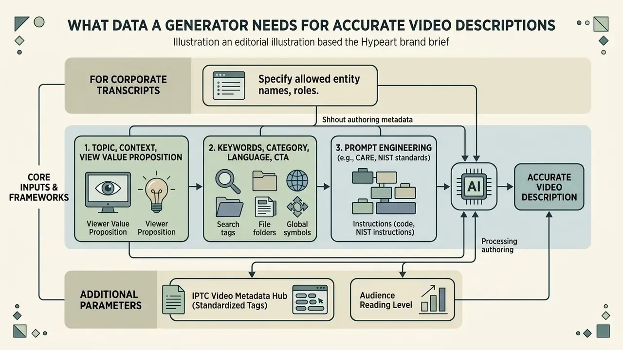 Conceptual model showing core inputs and additional parameters needed for an accurate YouTube video description