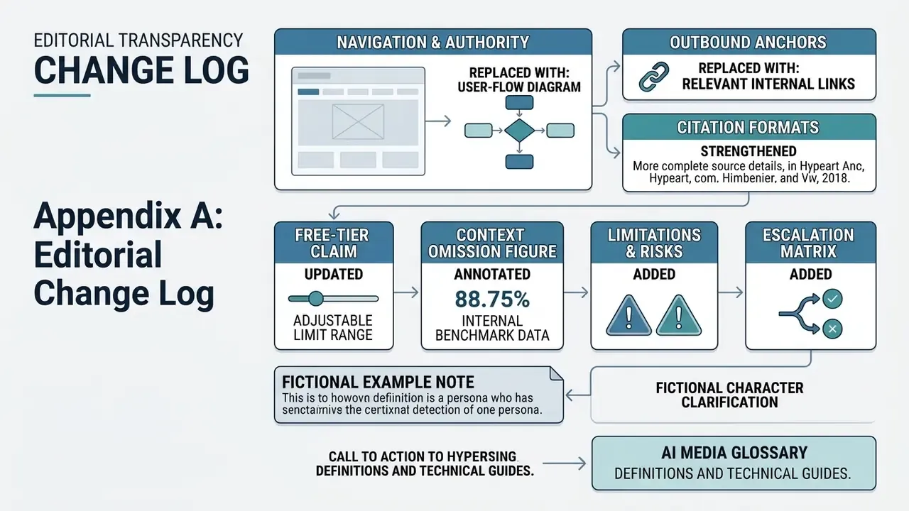 Diagram detailing editorial updates including navigation changes, link replacements, and content additions