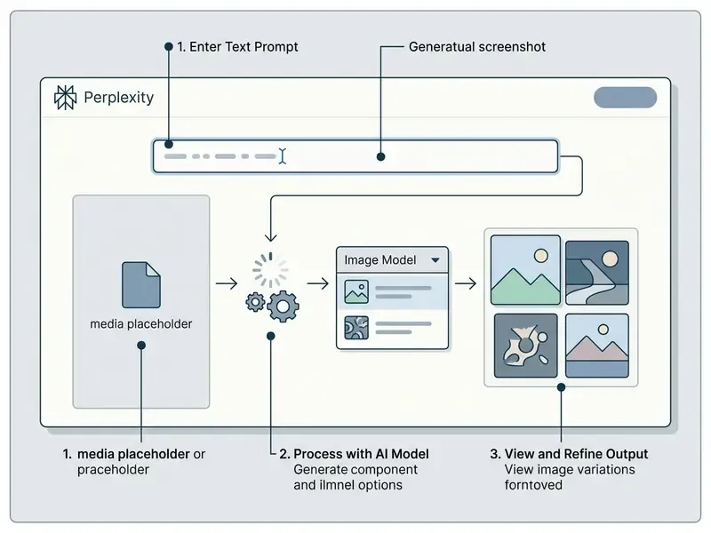 Annotated diagram showing the Perplexity AI workflow from text prompt input to image model processing