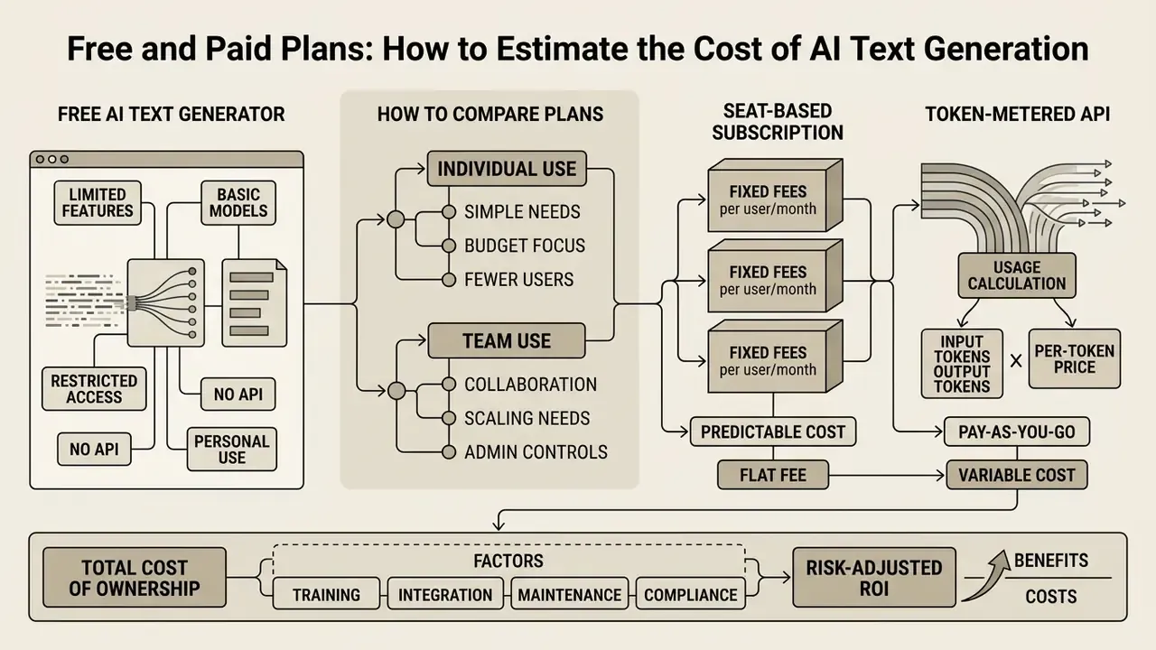 Diagram comparing subscription-based costs and token-metered API pricing for language model tools