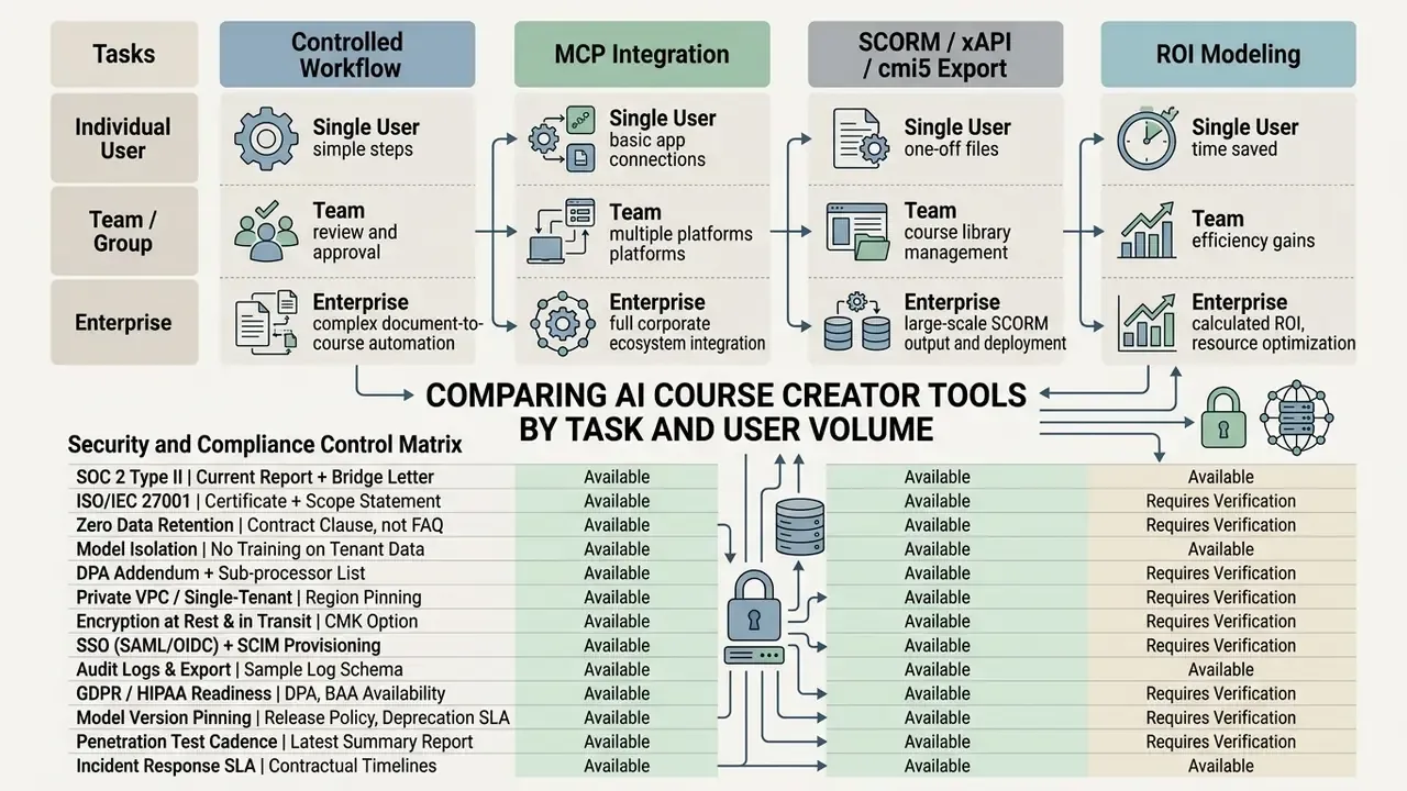 Matrix mapping software tasks and user volumes against security compliance and data privacy requirements