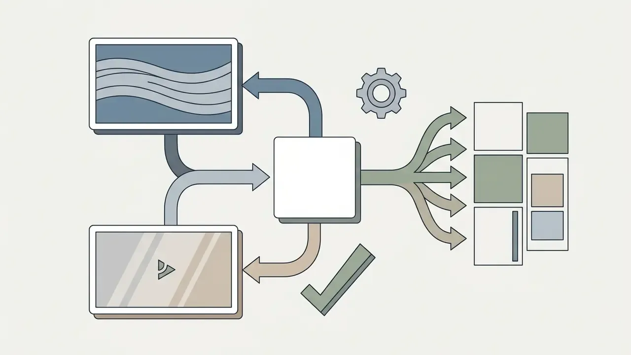 Static images and video inputs feeding into a central processor to generate multiple social media ad variations