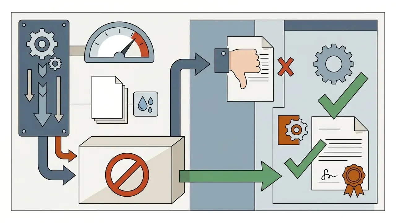 System processing flow showing restricted output versus approved documents with consent signatures
