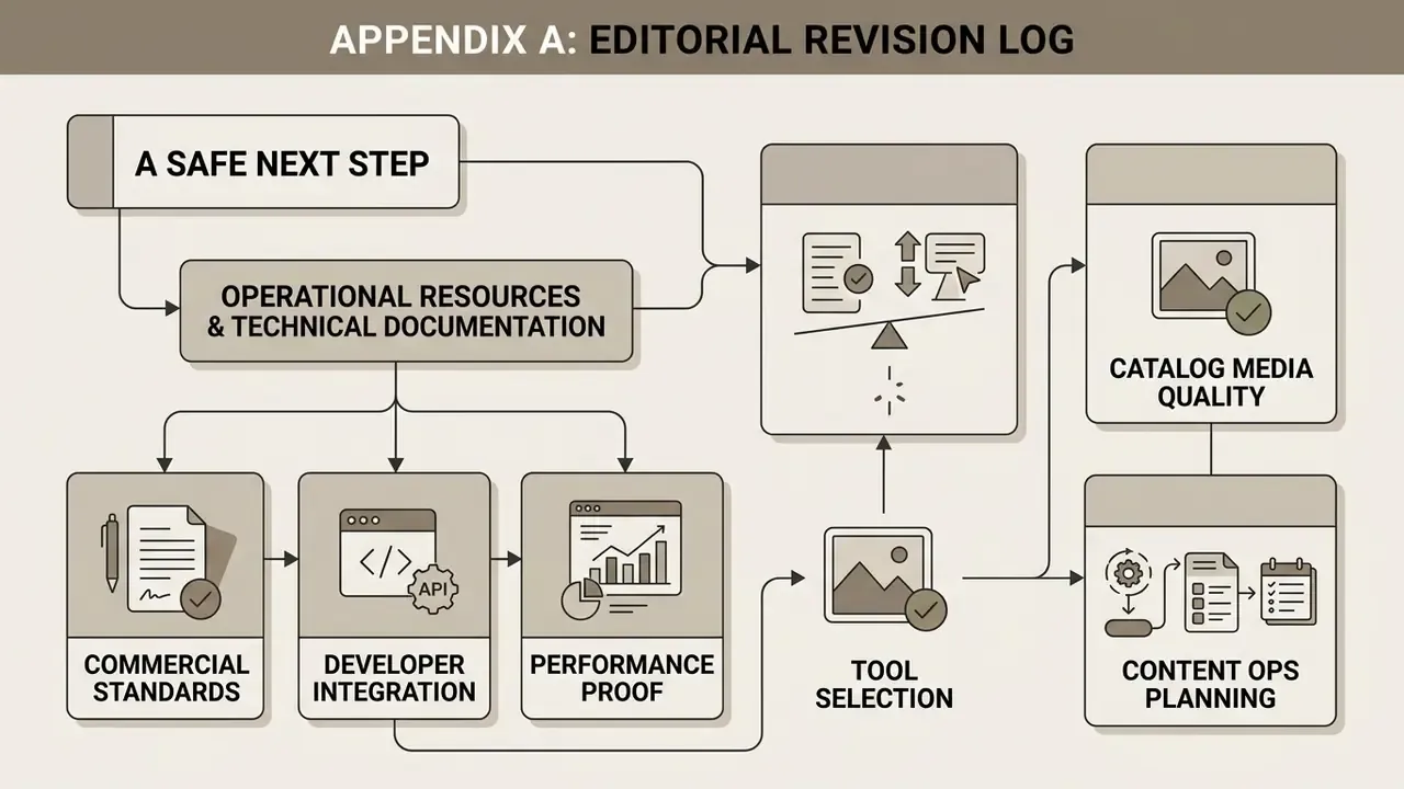Flowchart showing operational resources, technical standards, and content planning stages for editorial logs