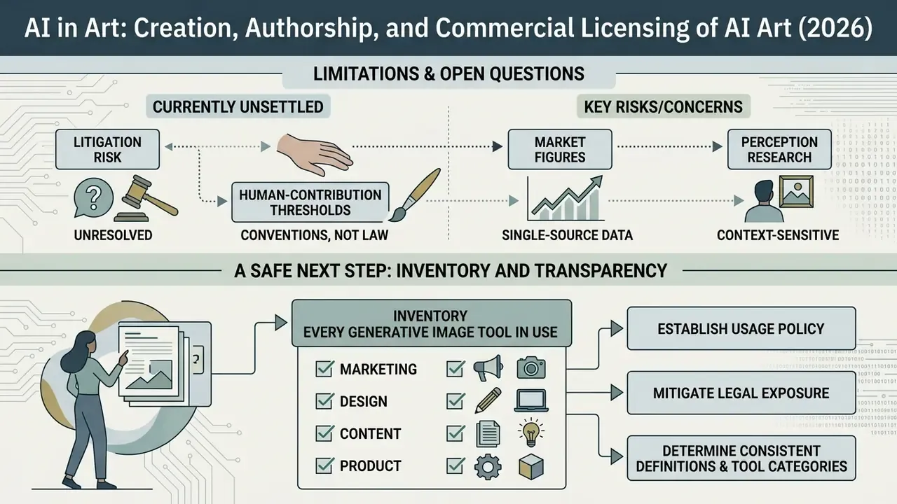 Flowchart showing unresolved industry risks alongside a practical strategy for auditing generative tools