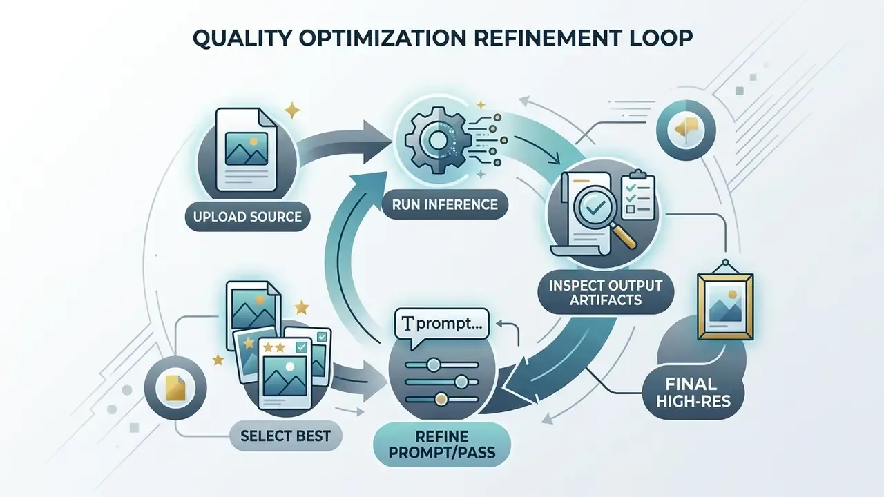 Circular diagram showing a continuous feedback loop for uploading, processing, and refining image outputs