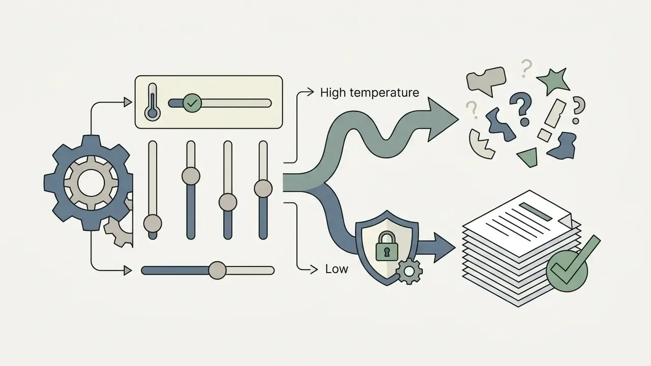 Control sliders and gears adjusting generation parameters to yield chaotic results or validated documents