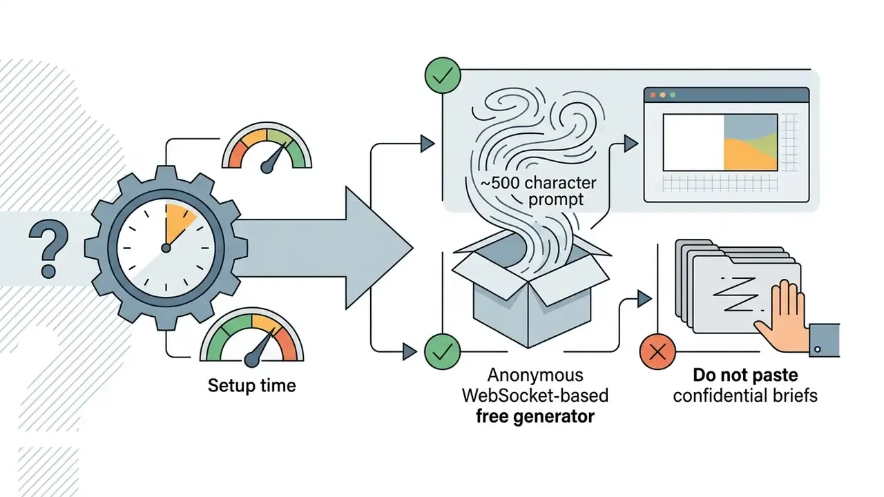 Clock gear and speed gauges leading to a WebSocket generator box with prompt and privacy warnings
