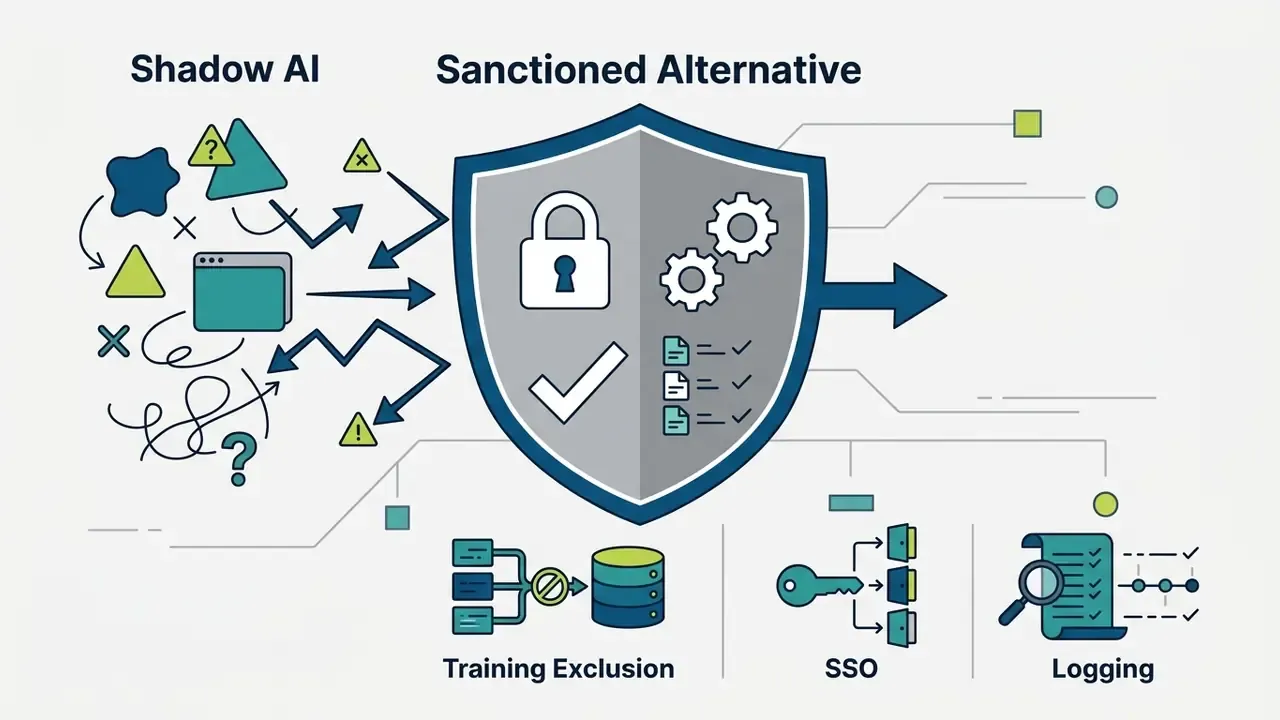 Unstructured data flowing into a protective shield icon that outputs to training exclusion and SSO