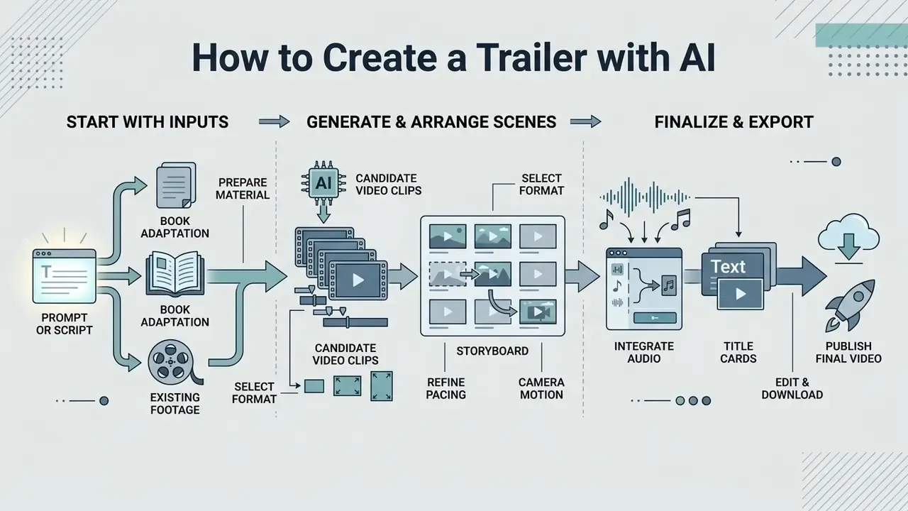 Diagram illustrating the workflow from inputting prompts to generating scenes and exporting video