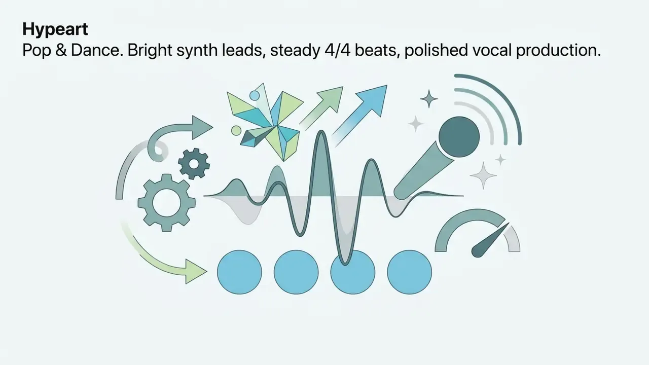 Gears and arrows surrounding a central audio waveform with a microphone and a gauge icon
