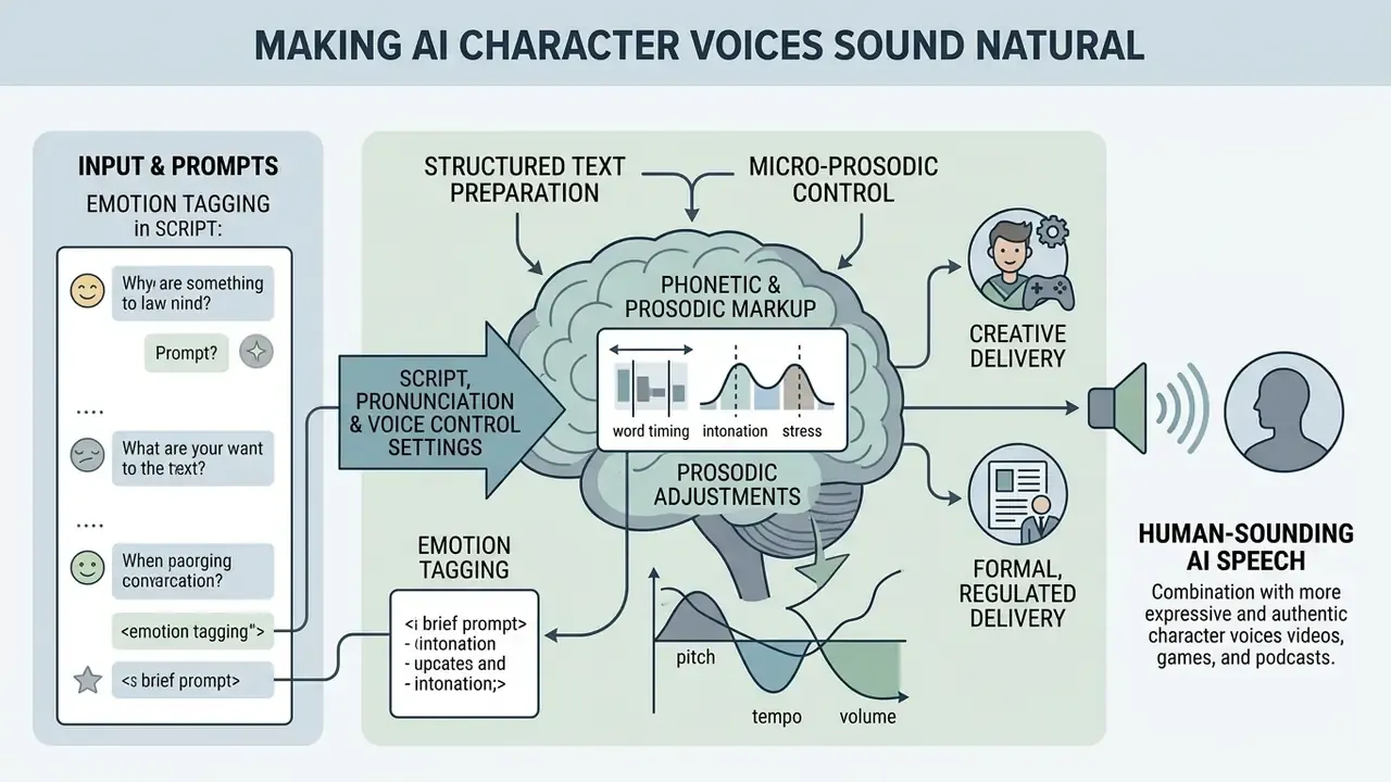 Steps for processing script prompts and prosodic markup to generate expressive synthetic speech output