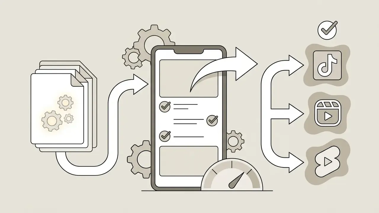 Mobile phone processing documents into vertical video content for social media platforms