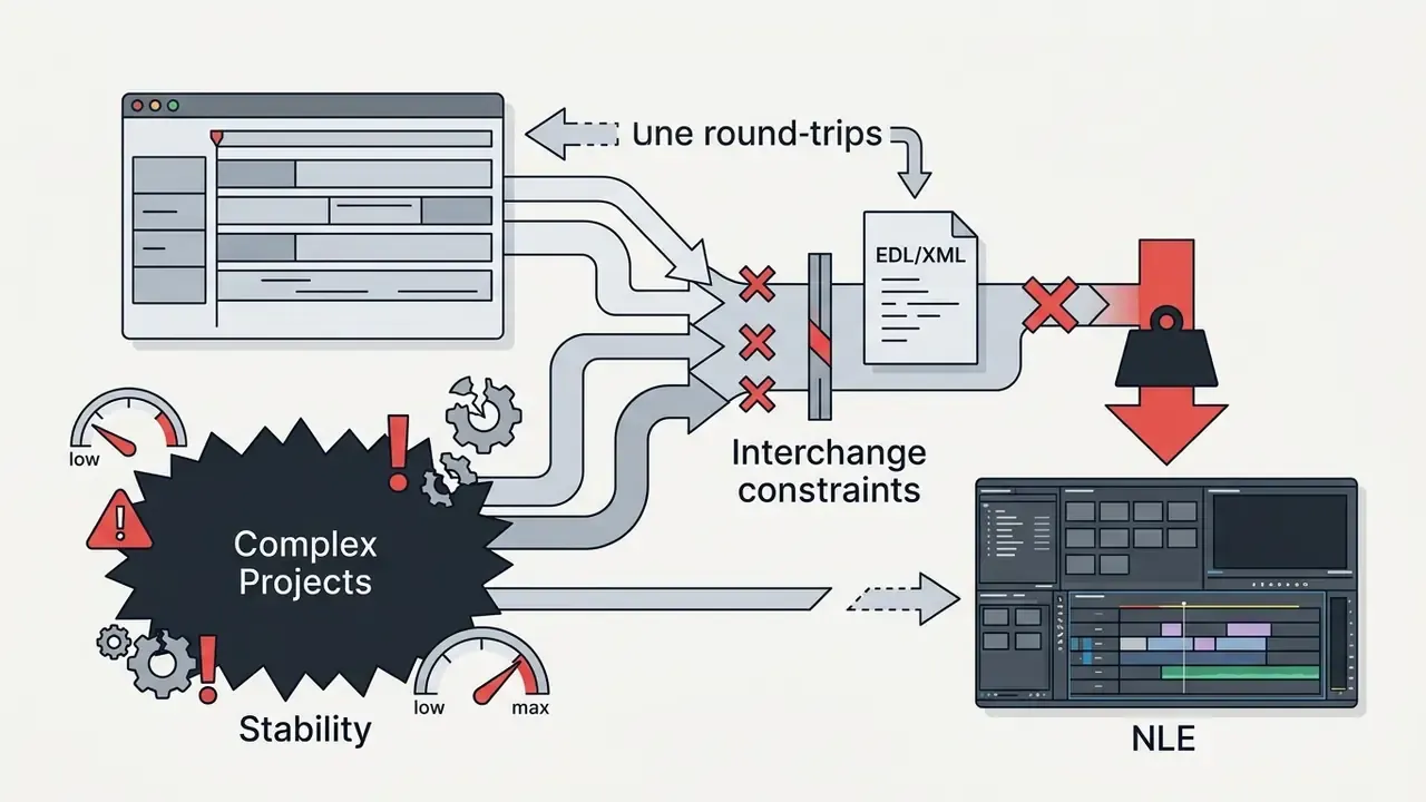 Multiple tracks merging into a single EDL or XML file blocked by interchange constraints and heavy weight