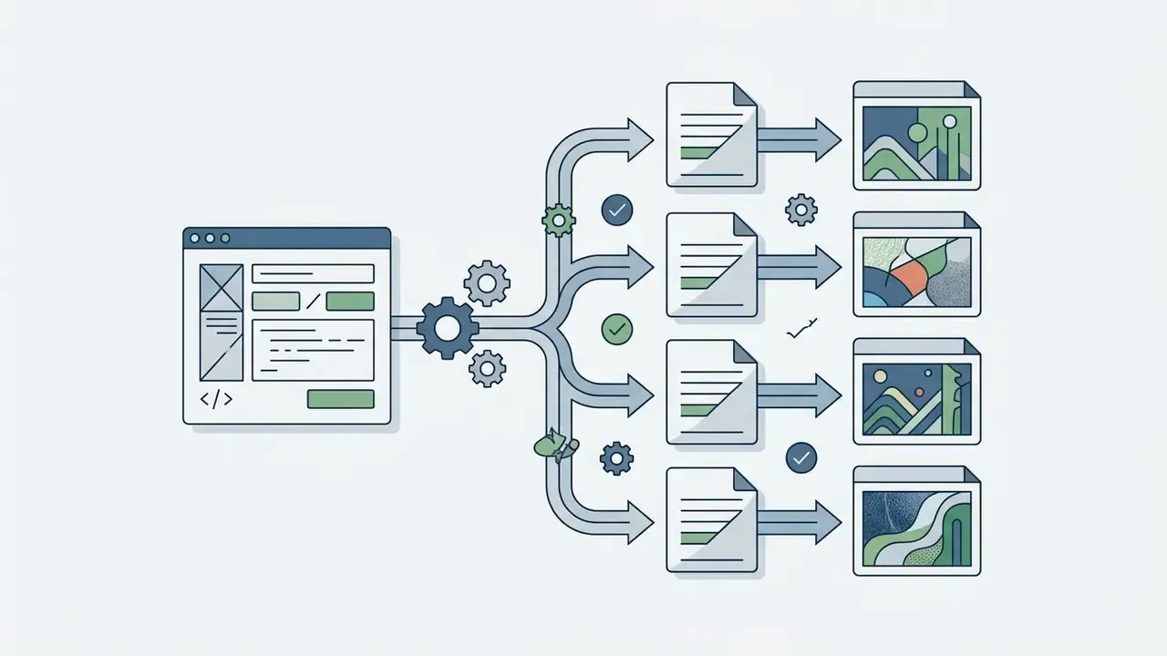 Coding window processing a prompt through gears to generate multiple document and image variations