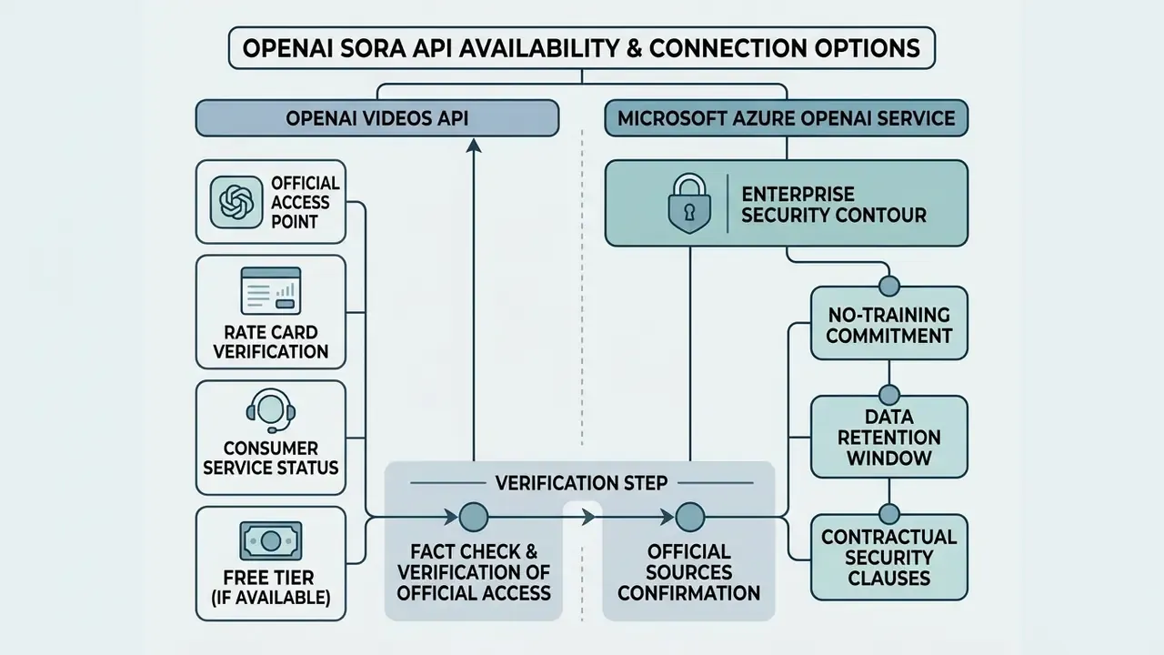 Flowchart comparing Sora AI access via OpenAI Videos API and Microsoft Azure OpenAI Service