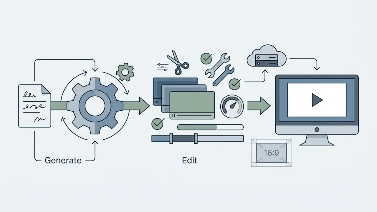 Gear mechanism transforming document scripts into video frames, editing tools, and a widescreen display