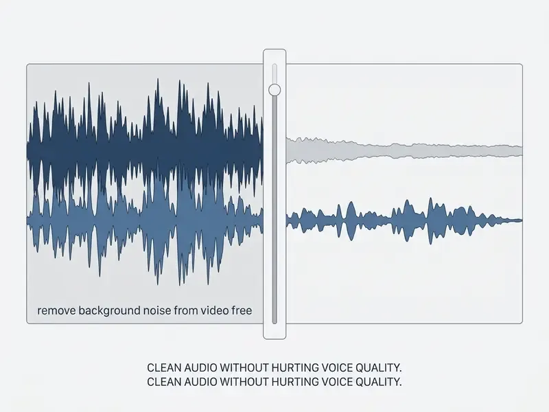 Interactive slider comparing a noisy audio waveform to a clean version to remove background noise from video free