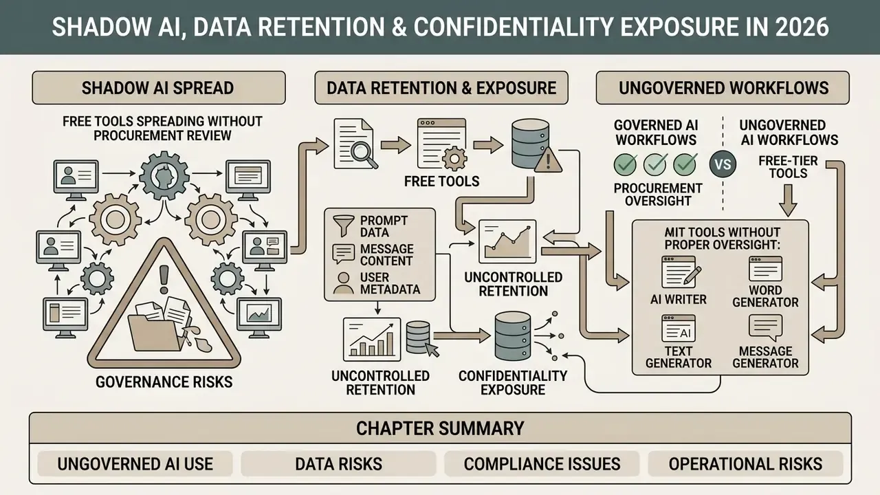 Diagram showing how free AI text generator tools bypass procurement to create data retention risks