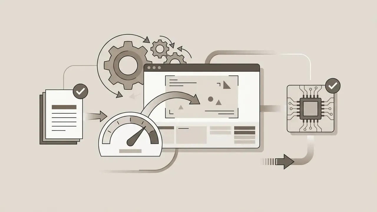 Document settings feeding into a speedometer and browser window connected to a hardware encoder chip