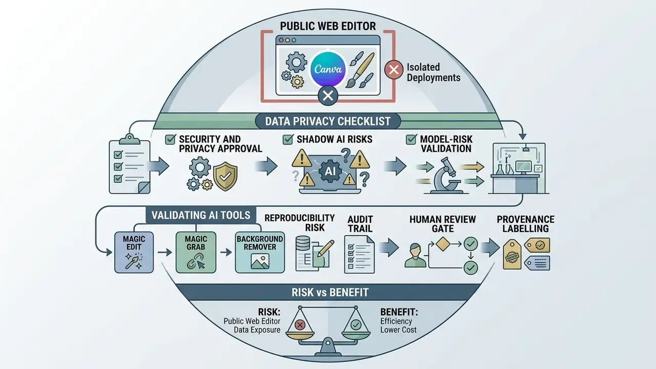 Diagram outlining data privacy, AI risk assessment, and validation steps for enterprise software adoption