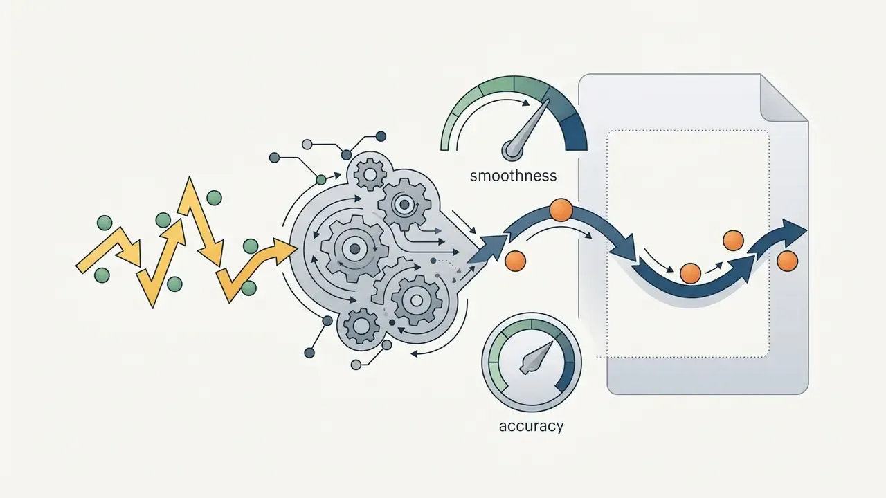 Jittery path passing through a gear mechanism and gauges to become a smooth line on a document