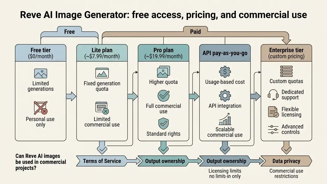 Comparison chart outlining subscription tiers with features, pricing, and commercial usage rights