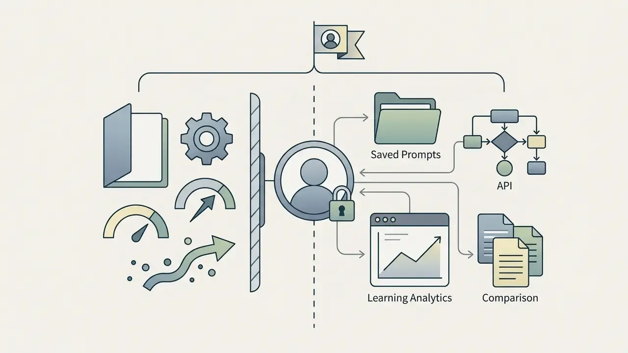 Barrier separating general tools from a locked user profile with saved prompts and learning analytics