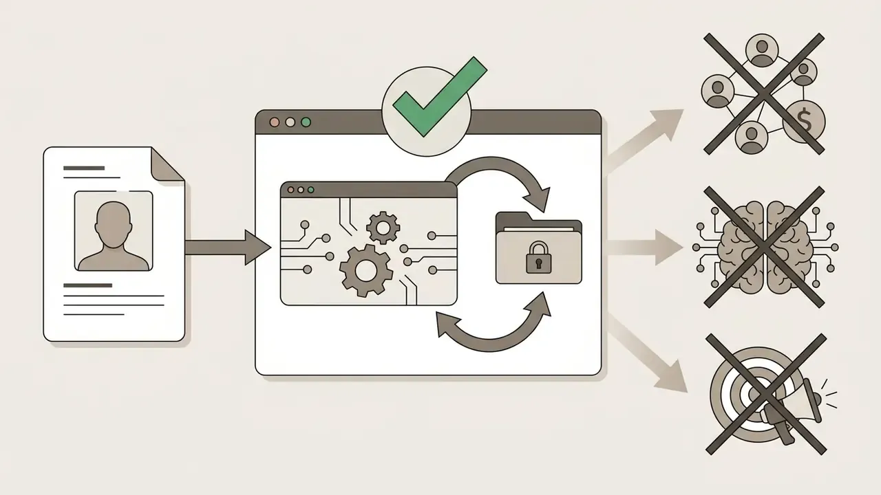 Passport photo processing showing that user data is not shared with third parties or used for AI training