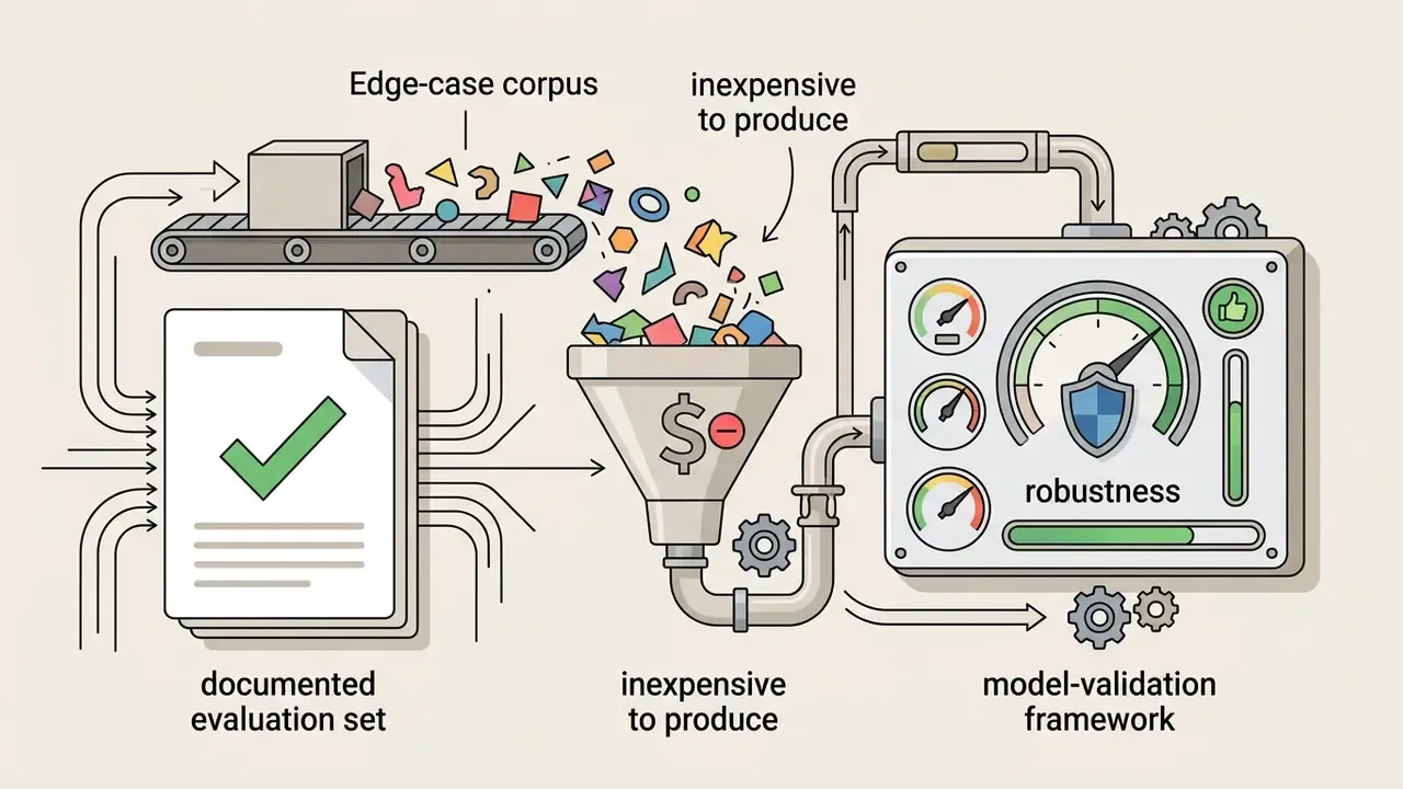 Conveyor belt and document feeding into a funnel and a machine with gauges to measure model robustness