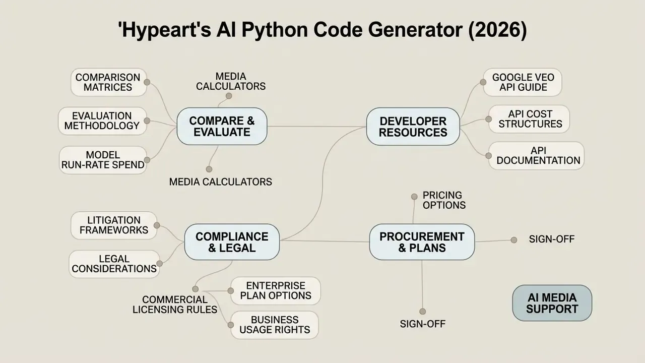 Network diagram mapping evaluation, developer resources, legal compliance, and procurement workflows
