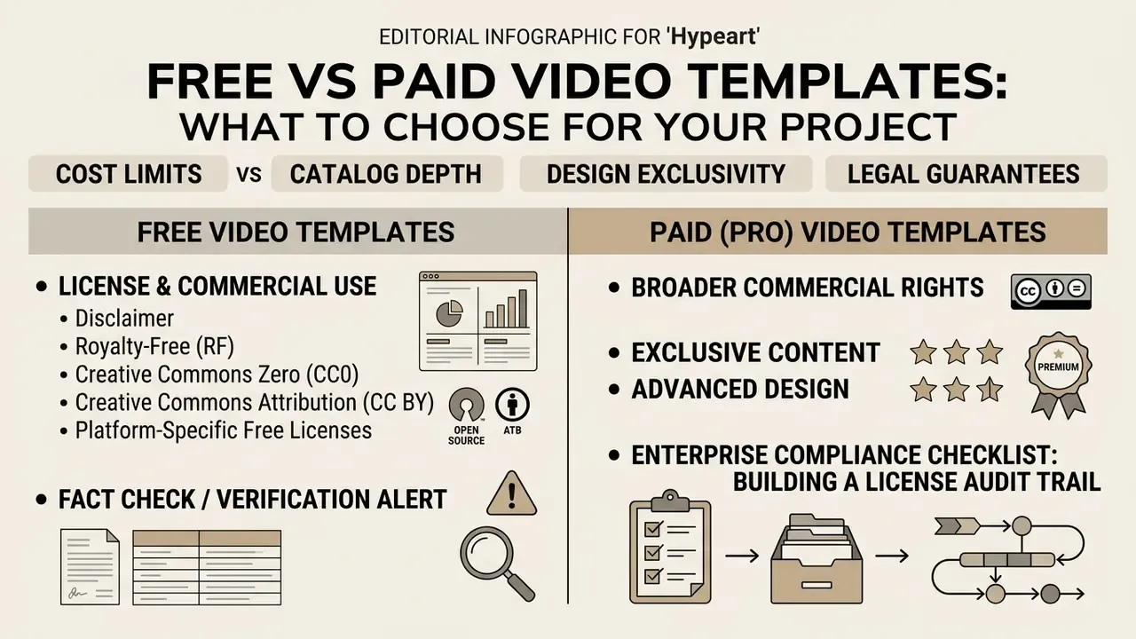 Comparison chart detailing licensing, commercial rights, and compliance for free versus paid assets