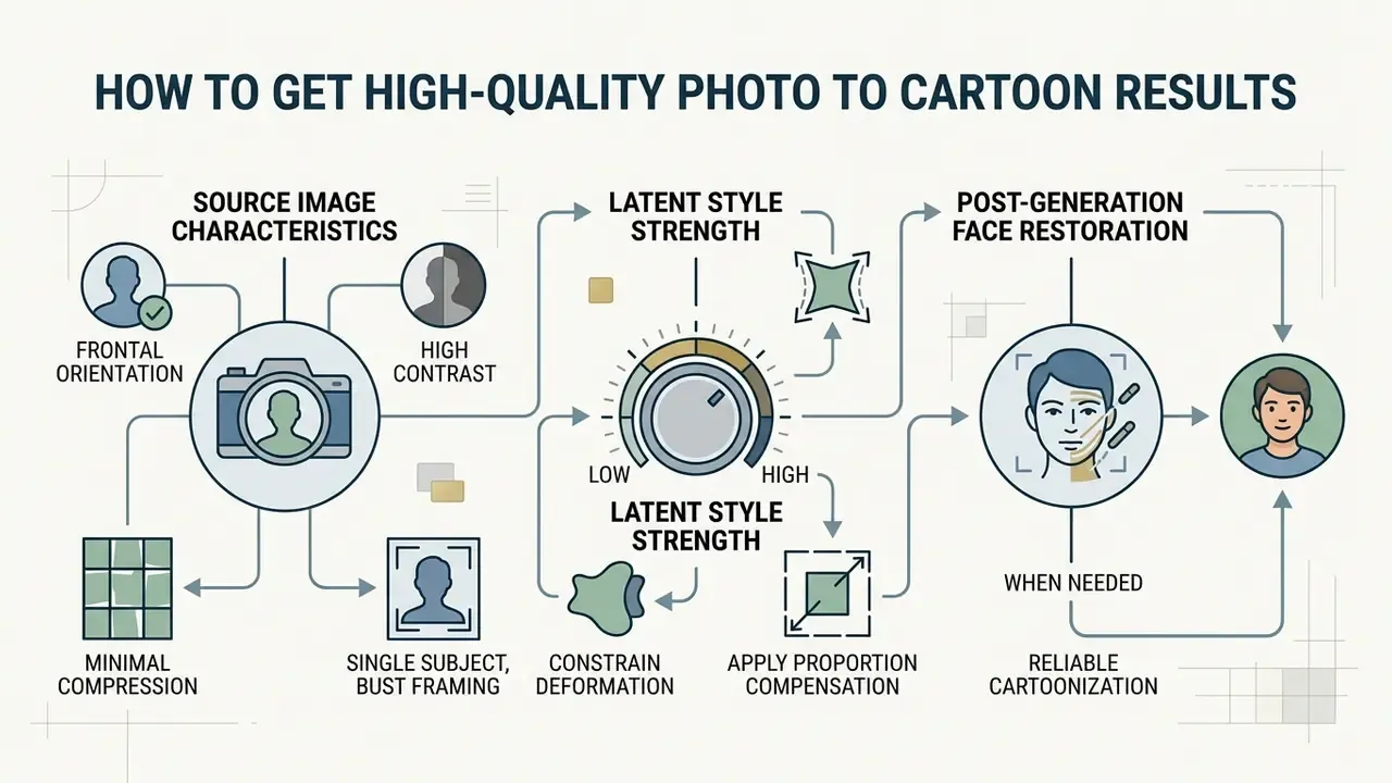 Diagram showing three key levers for digital image conversion including source quality and style control